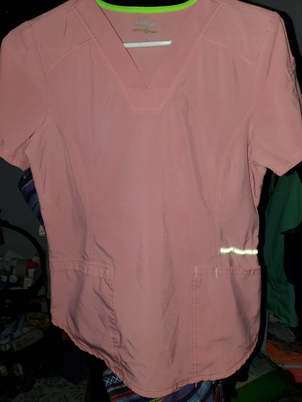 WonderWink Pink V-Neck Scrub Top with Neon Trim